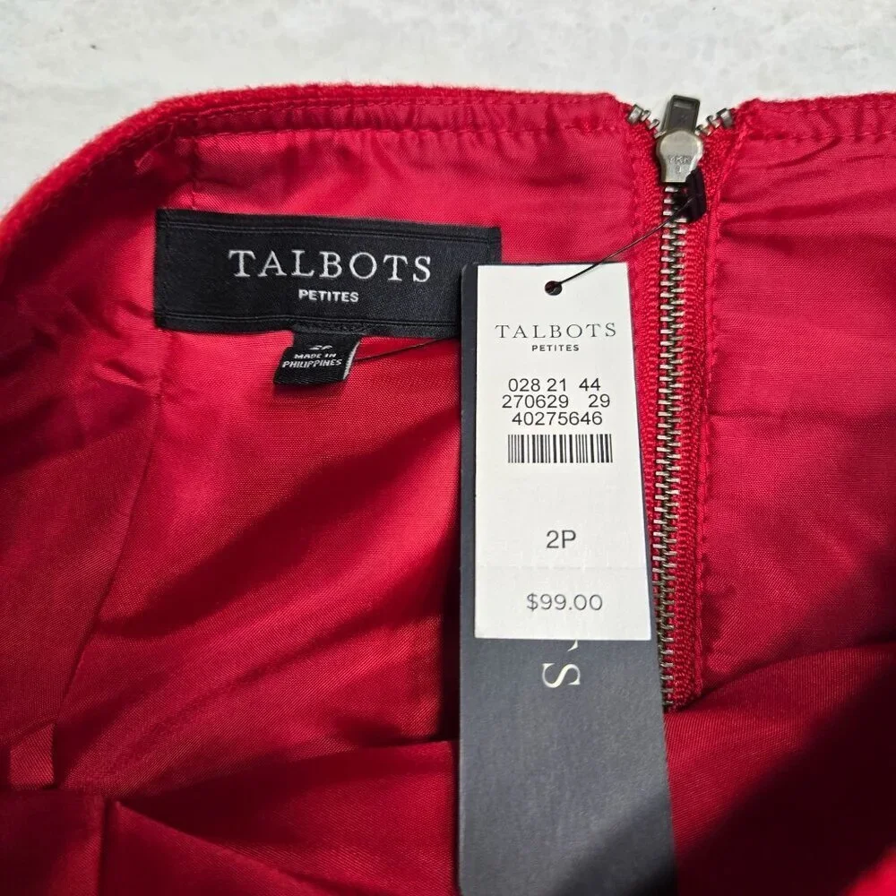 Talbots Petites Skirt Red Size 2P Fully Lined Wool Blend Back Zip Pockets Office